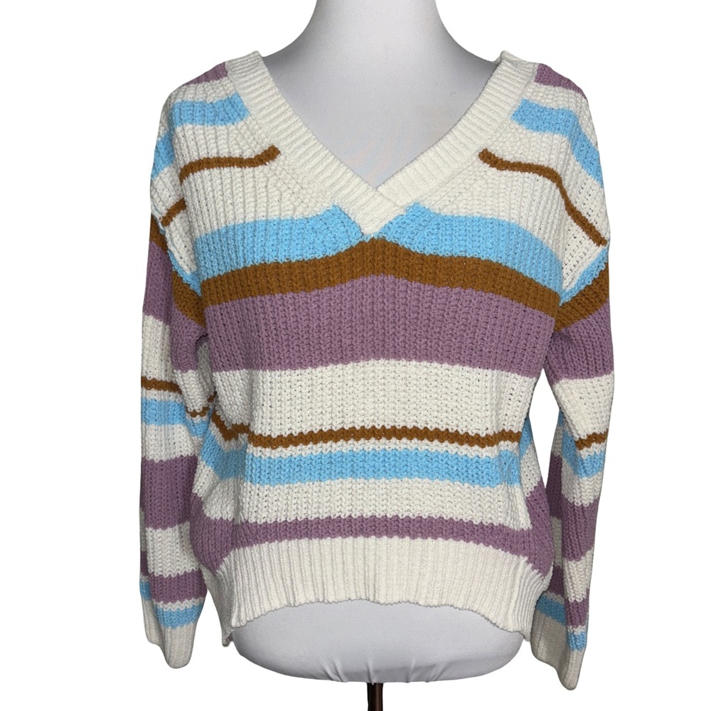 Rue21 Multicolor Oversized Striped V-Neck Sweater